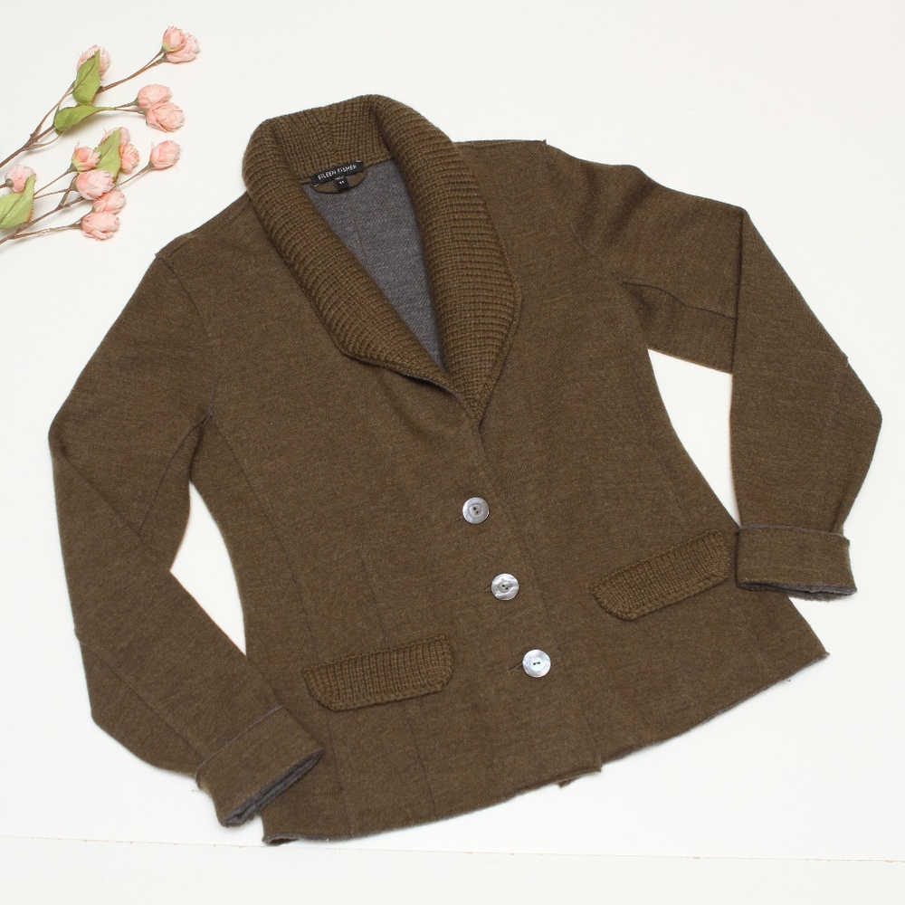 Eileen Fisher Cardigan Sweater Merino Wool Blend